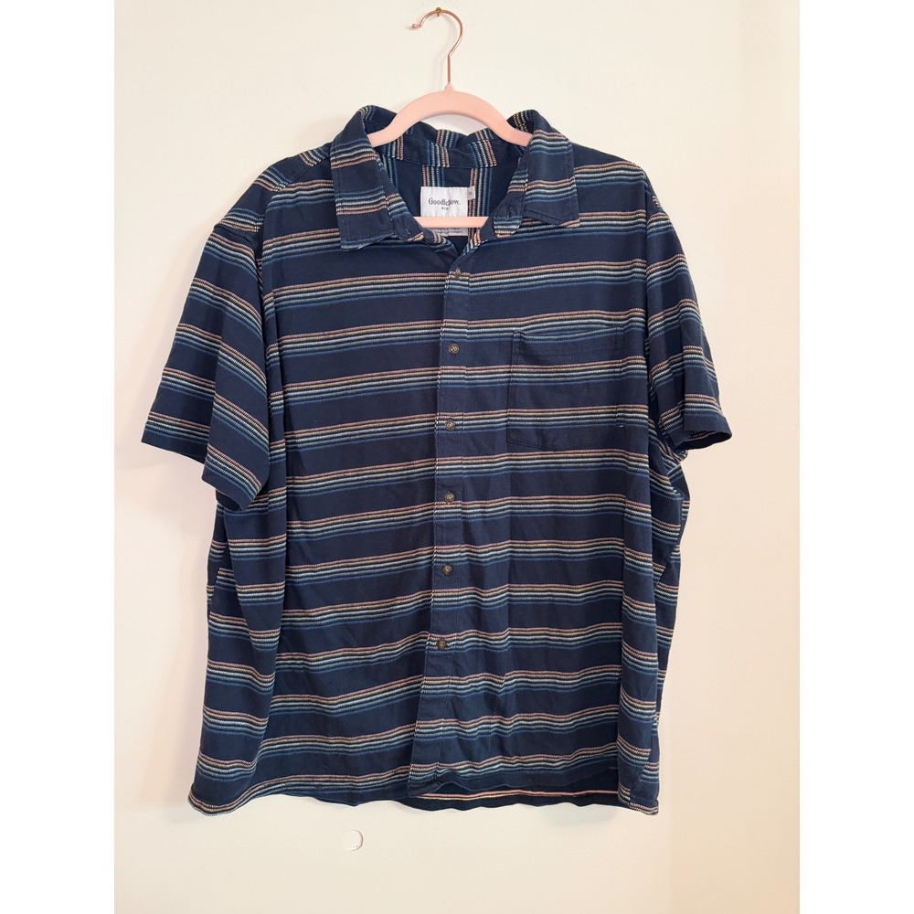 Goodfellow & Co Mens Navy Blue Colorful Striped Short Sleeve Button Down Shirt